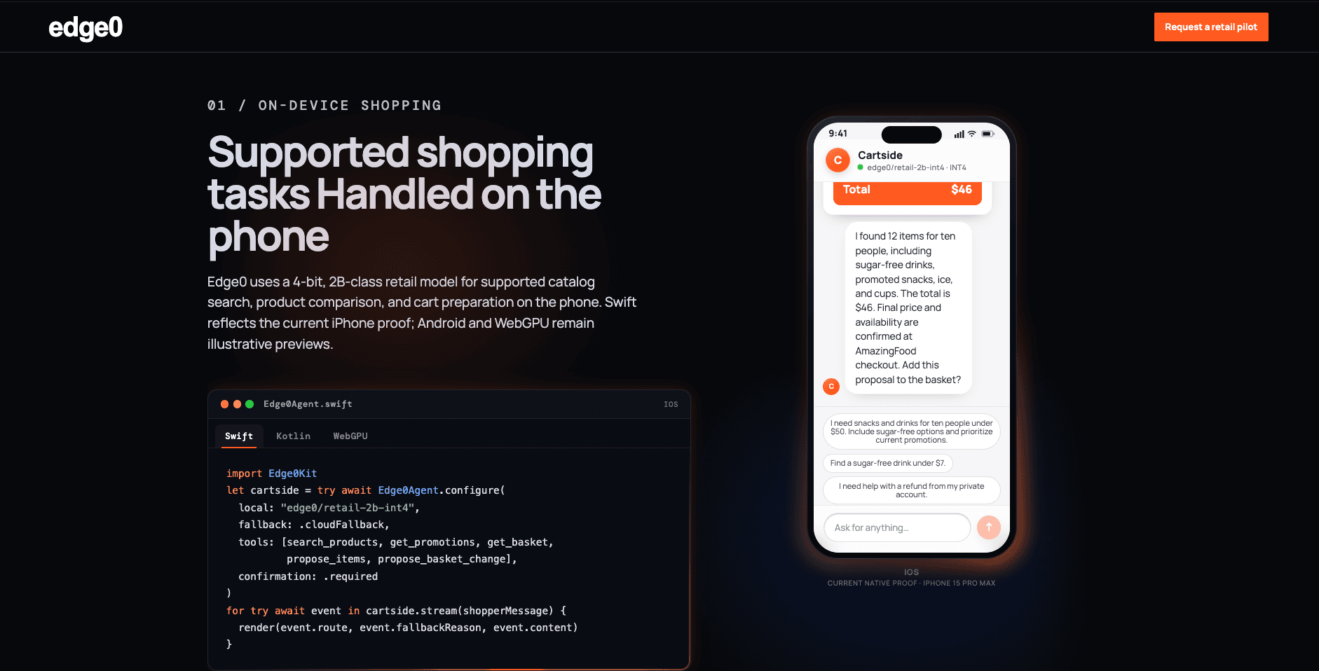 Edge0 supported shopping tasks on a handheld device