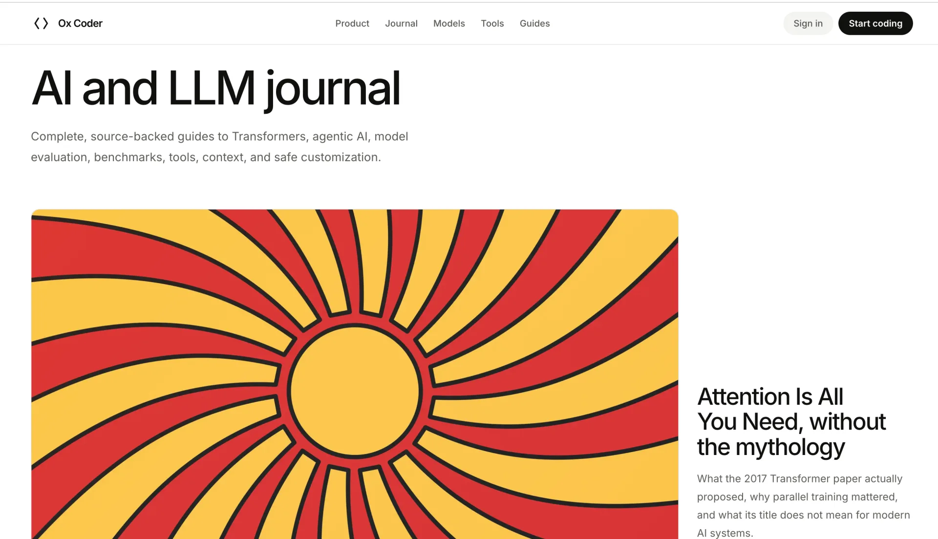 Ox Coder AI and LLM journal landing page